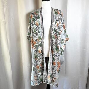 NWT Angie Boutique Large Blue Floral Kimono Duster Resort Festival Swim Cover-Up